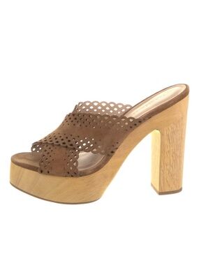 Veronica Beard Brown Suede Scalloped Platform Mules